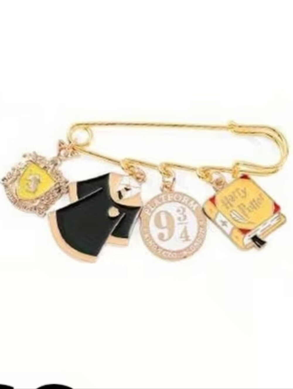2/10🍀Harry Potter- Hufflepuff Safety Pin W Charms